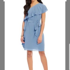 Michael Kors blue one shoulder dress flounce 10